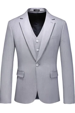 Cinzento Claro 3 Peças Notched Lapela Fatos Formais Masculinos