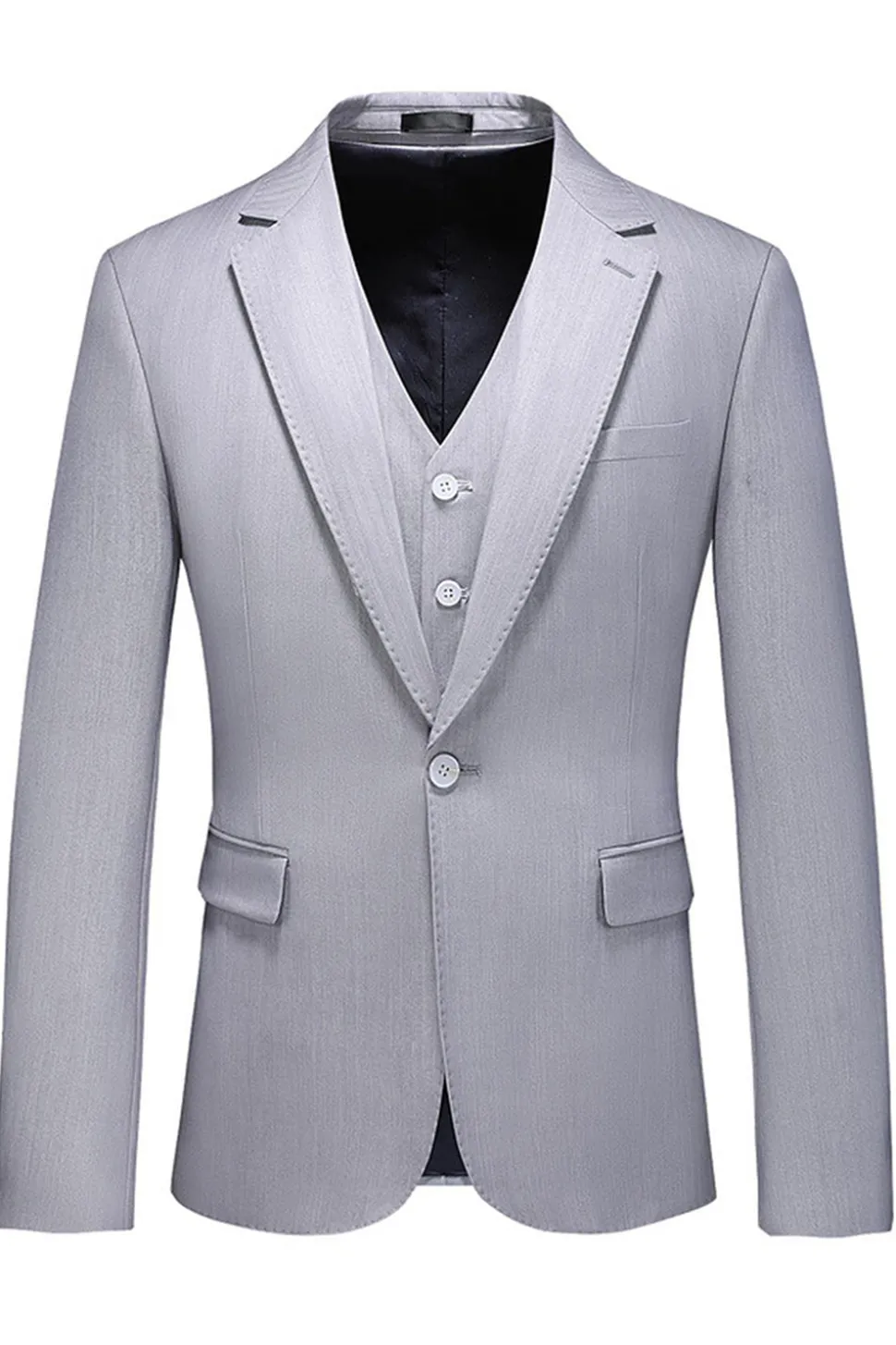 Cinzento Claro 3 Peças Notched Lapela Fatos Formais Masculinos