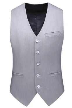 Cinzento Claro 3 Peças Notched Lapela Fatos Formais Masculinos