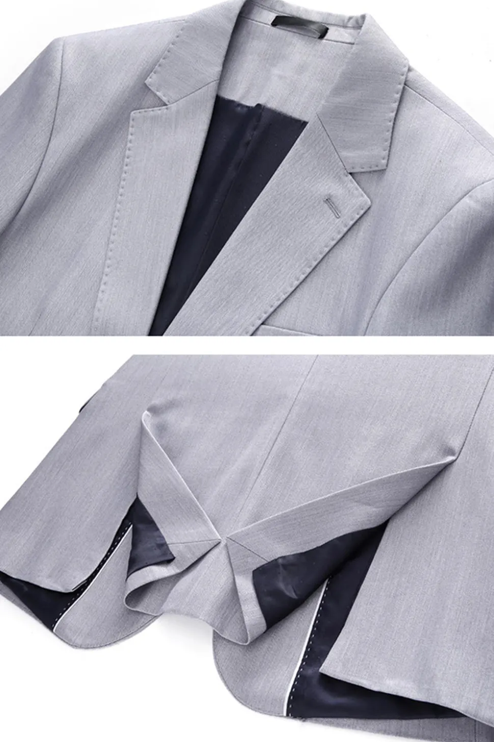 Cinzento Claro 3 Peças Notched Lapela Fatos Formais Masculinos