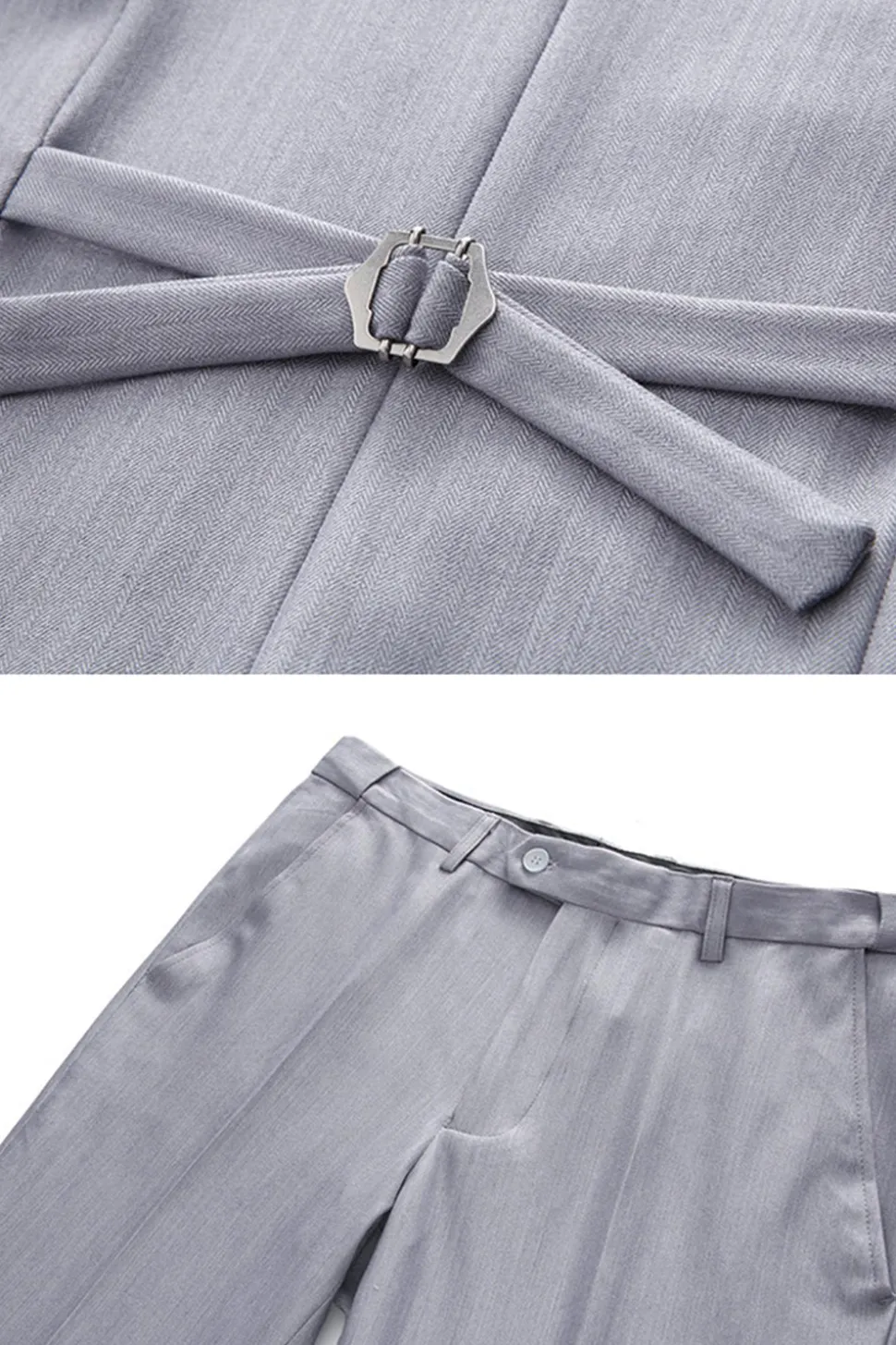 Cinzento Claro 3 Peças Notched Lapela Fatos Formais Masculinos
