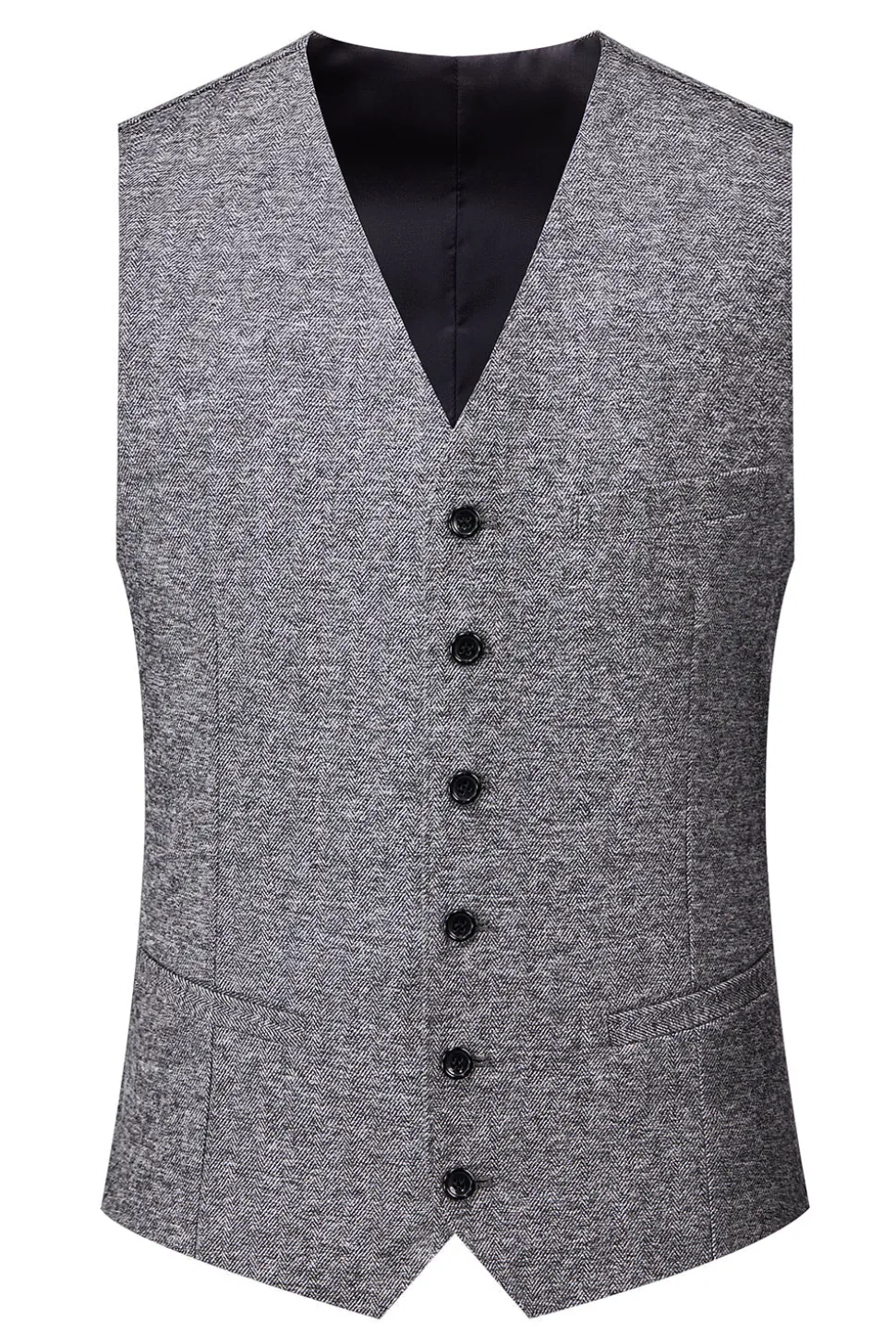Cinzento Duplo Peito 3 Peças Terno Masculino