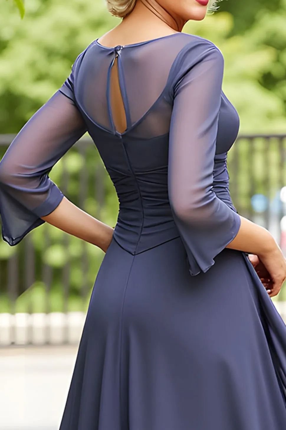 Cinzento Elegante Uma Linha Chiffon Boat Neck Midi Mãe do Vestido da Noiva