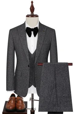 Cinzento Escuro 3 Peças Pico Lapela Slim Fit Fatos de Casamento Masculinos