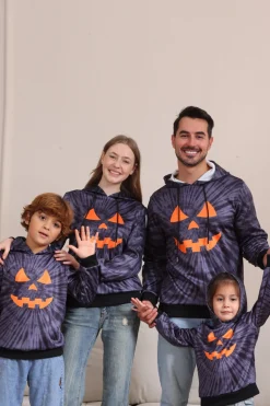 Cinzento Halloween Abóbora Padrão Família Costume Hooded Top