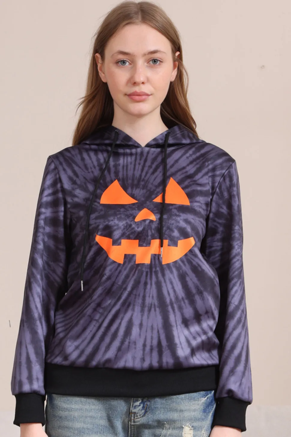 Cinzento Halloween Abóbora Padrão Família Costume Hooded Top