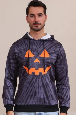 Cinzento Halloween Abóbora Padrão Família Costume Hooded Top