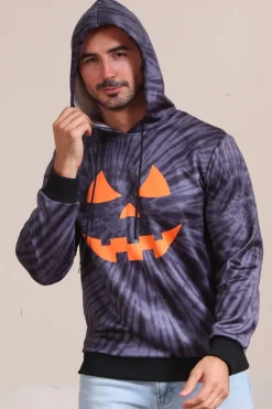 Cinzento Halloween Abóbora Padrão Família Costume Hooded Top