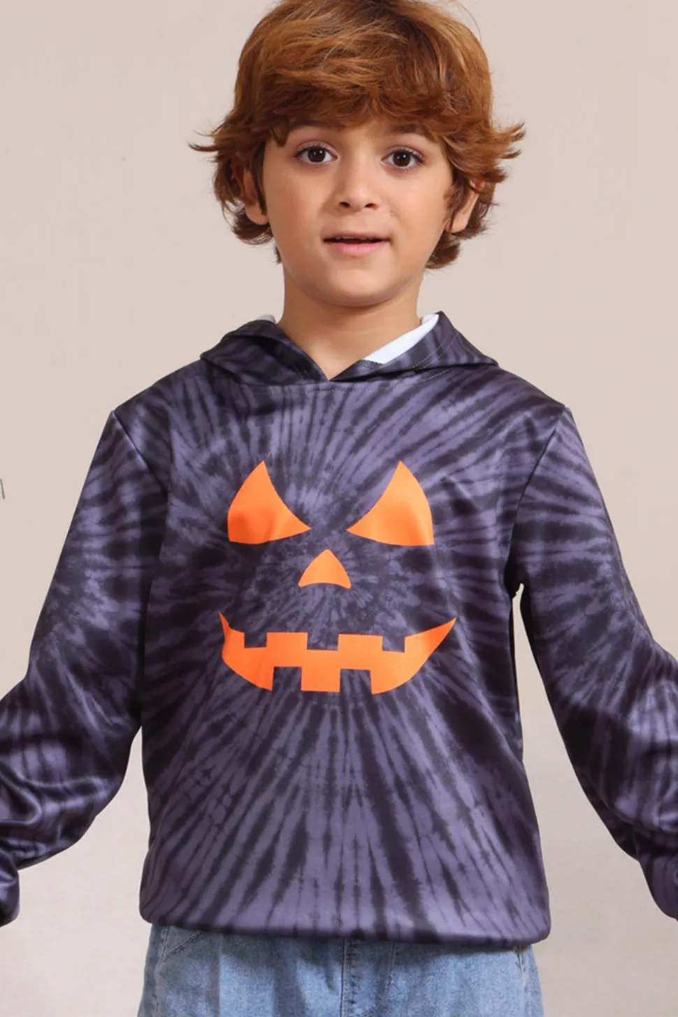 Cinzento Halloween Abóbora Padrão Família Costume Hooded Top