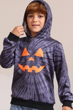 Cinzento Halloween Abóbora Padrão Família Costume Hooded Top