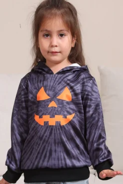 Cinzento Halloween Abóbora Padrão Família Costume Hooded Top