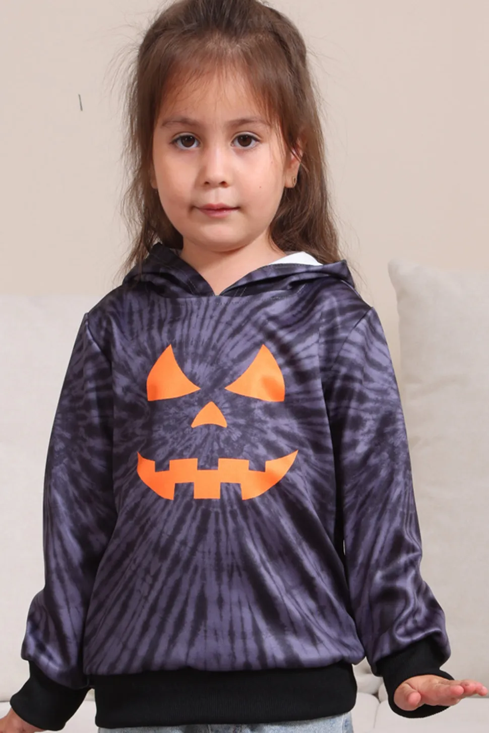 Cinzento Halloween Abóbora Padrão Família Costume Hooded Top