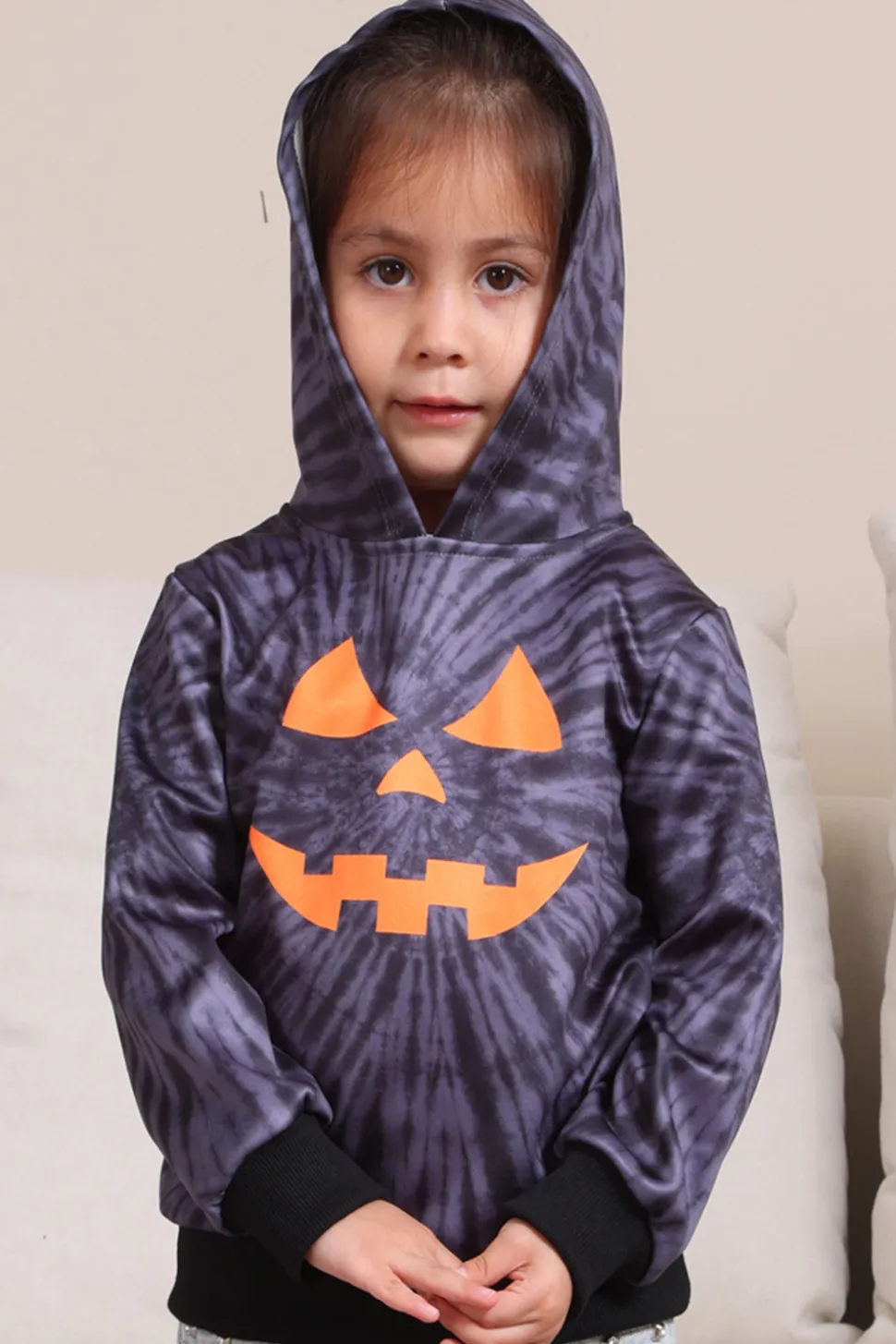 Cinzento Halloween Abóbora Padrão Família Costume Hooded Top