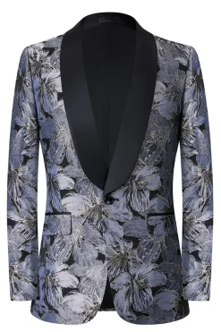 Cinzento Jacquard Xaile Lapela Masculino 2 Peças Ternos