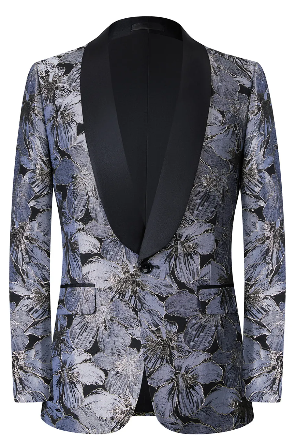 Cinzento Jacquard Xaile Lapela Masculino 2 Peças Ternos