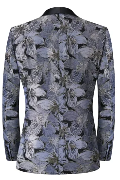 Cinzento Jacquard Xaile Lapela Masculino 2 Peças Ternos