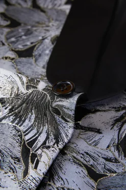 Cinzento Jacquard Xaile Lapela Masculino 2 Peças Ternos
