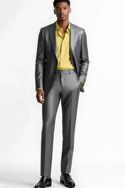 Cinzento Prateado 2 Peças Pico Lapela Slim Fit Homens Ternos Formais