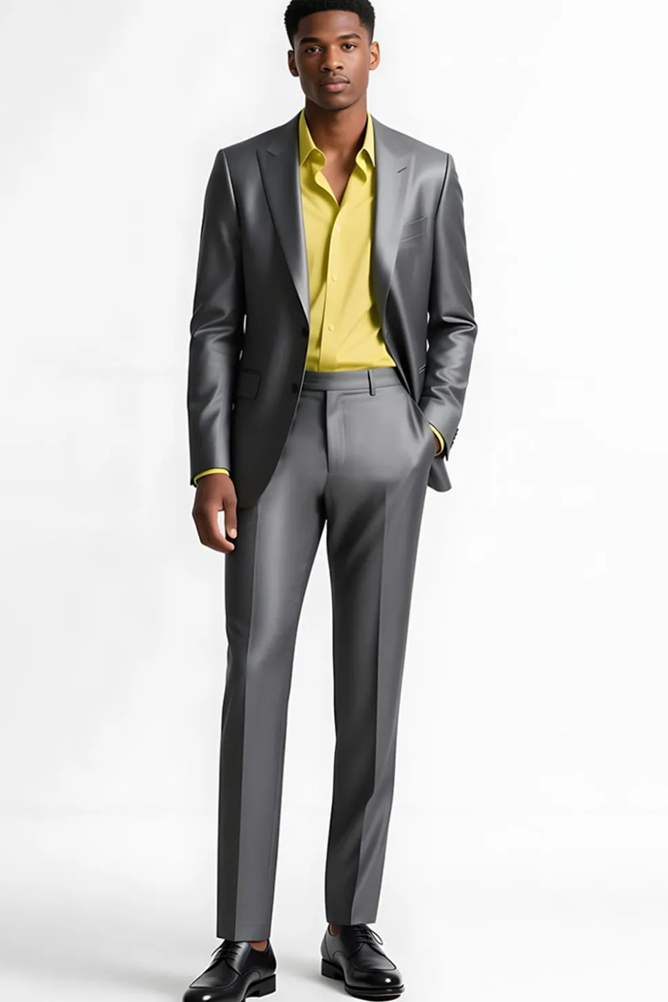Cinzento Prateado 2 Peças Pico Lapela Slim Fit Homens Ternos Formais