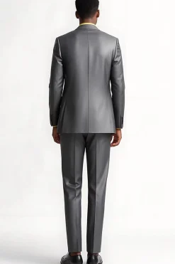 Cinzento Prateado 2 Peças Pico Lapela Slim Fit Homens Ternos Formais