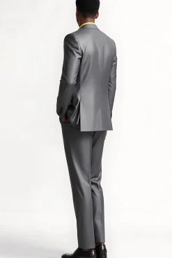 Cinzento Prateado 2 Peças Pico Lapela Slim Fit Homens Ternos Formais