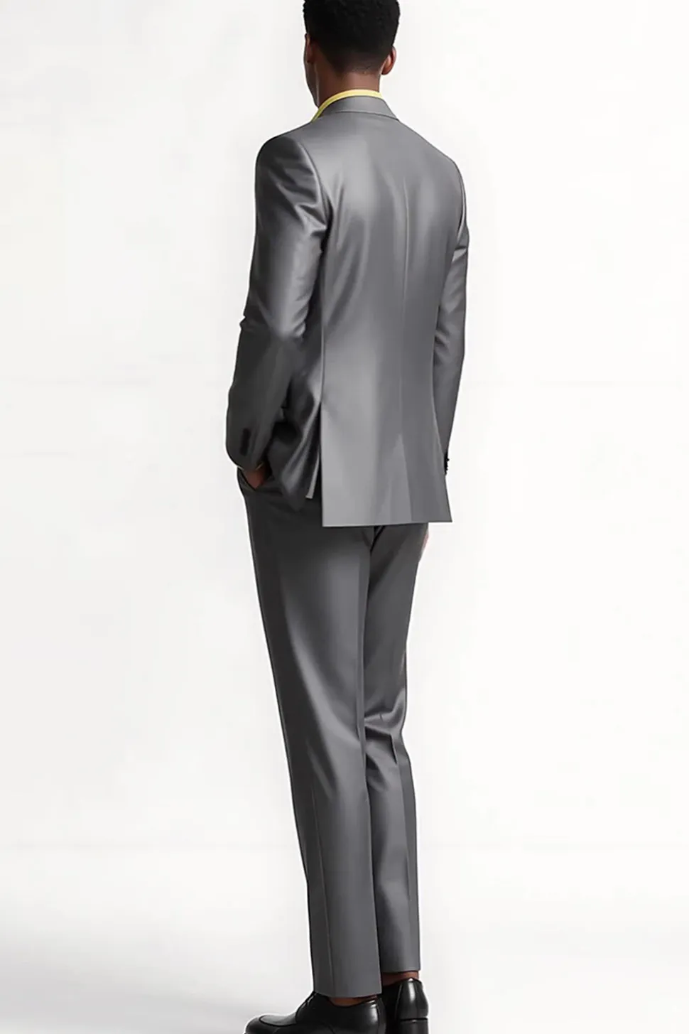 Cinzento Prateado 2 Peças Pico Lapela Slim Fit Homens Ternos Formais