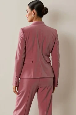 Cinzento Rosa 2 Peças Notched Lapela Mulheres Ternos com Flor 3D