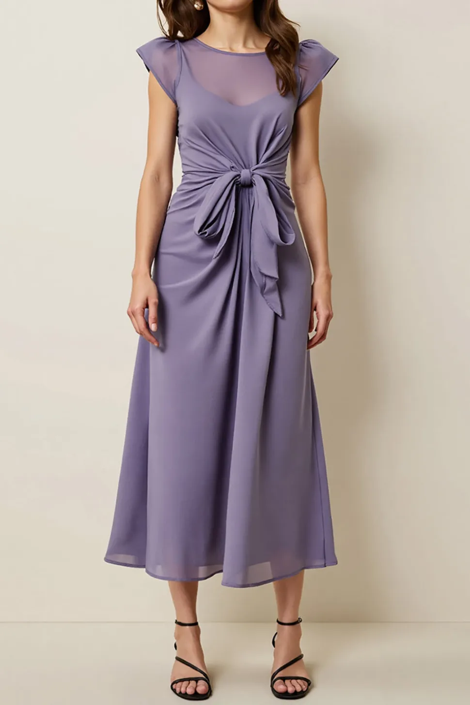 Cinzento Roxo Chiffon Linha-A Longos Vestido Para Casamento Convidada