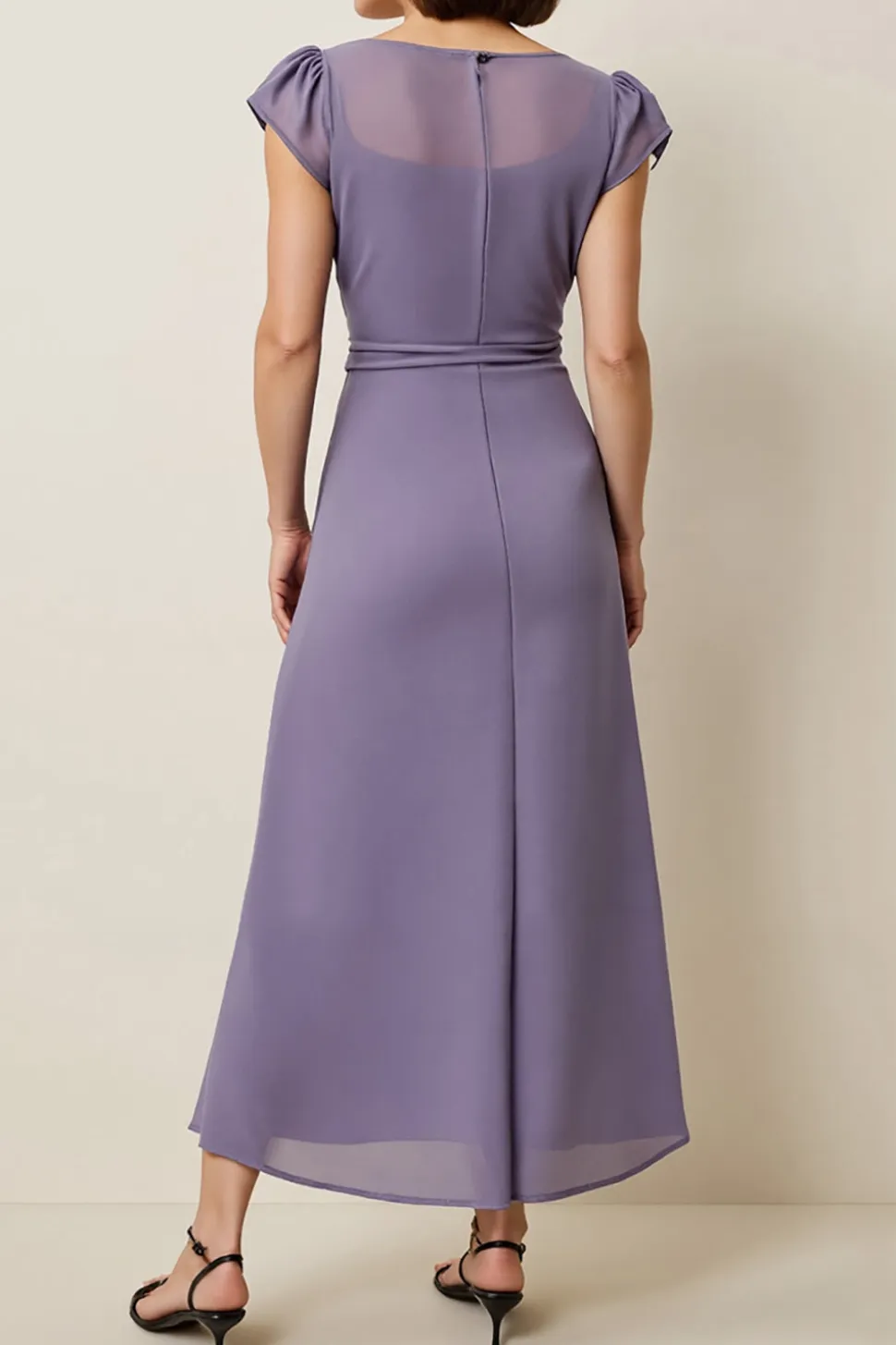 Cinzento Roxo Chiffon Linha-A Longos Vestido Para Casamento Convidada
