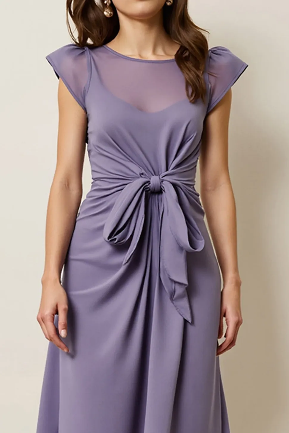 Cinzento Roxo Chiffon Linha-A Longos Vestido Para Casamento Convidada