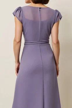 Cinzento Roxo Chiffon Linha-A Longos Vestido Para Casamento Convidada