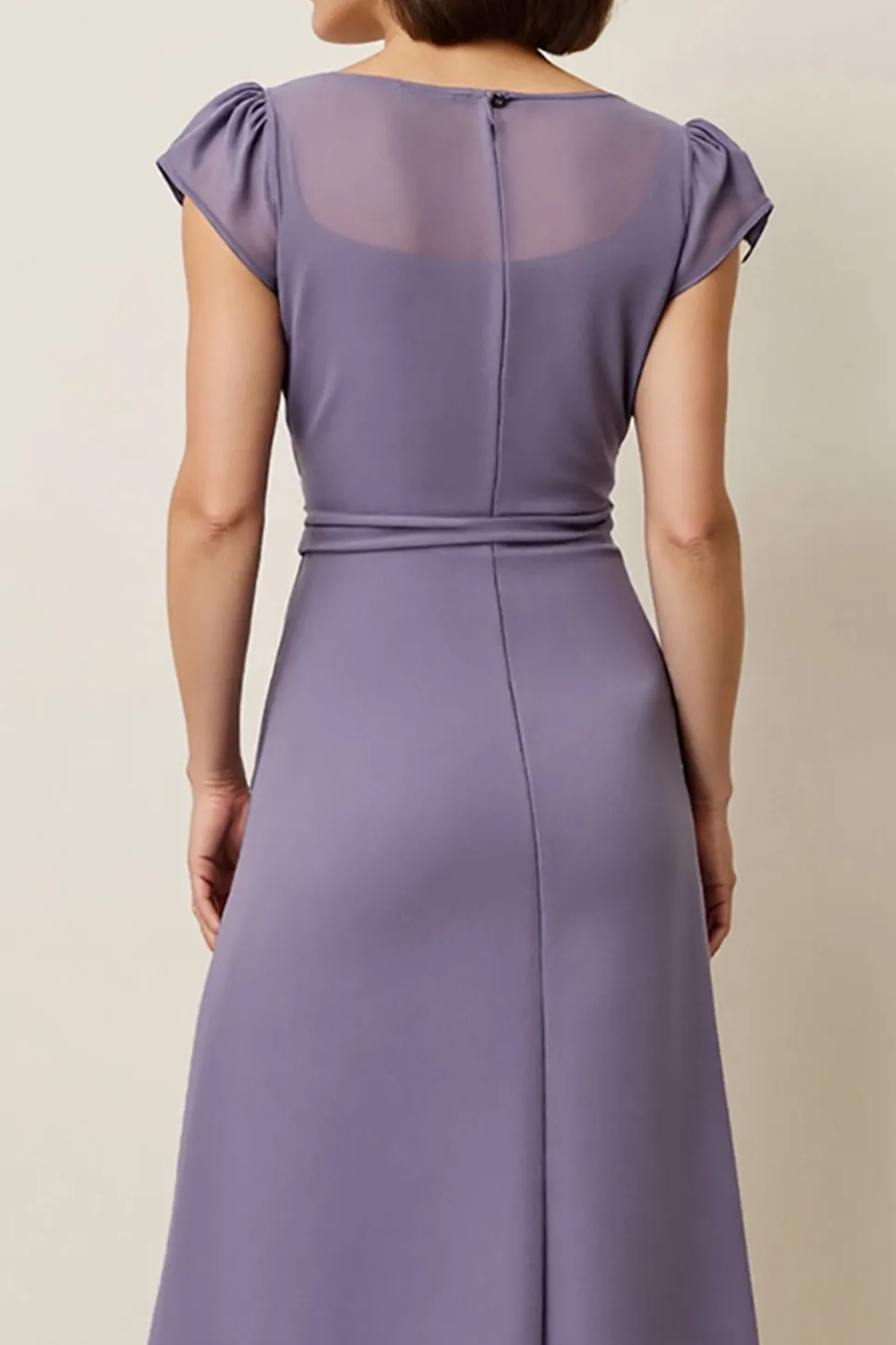 Cinzento Roxo Chiffon Linha-A Longos Vestido Para Casamento Convidada