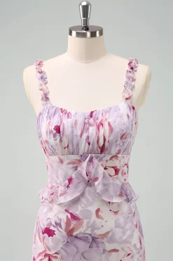 Cinzento Roxo Sereia Esparguete Correias Vestido Longo Floral Madrinha