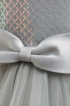 Cinzento sem mangas tule flor vestido de menina com Bowknot