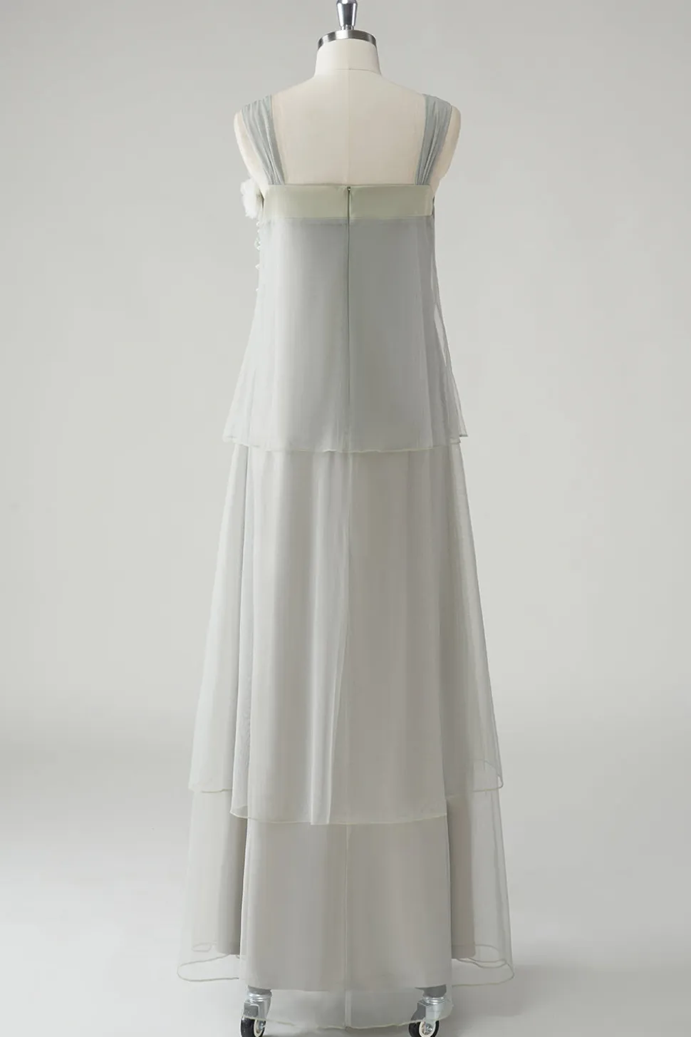 Cinzento Tiered Chiffon Esparguete Correias Mãe do Vestido da Noiva com Missangas