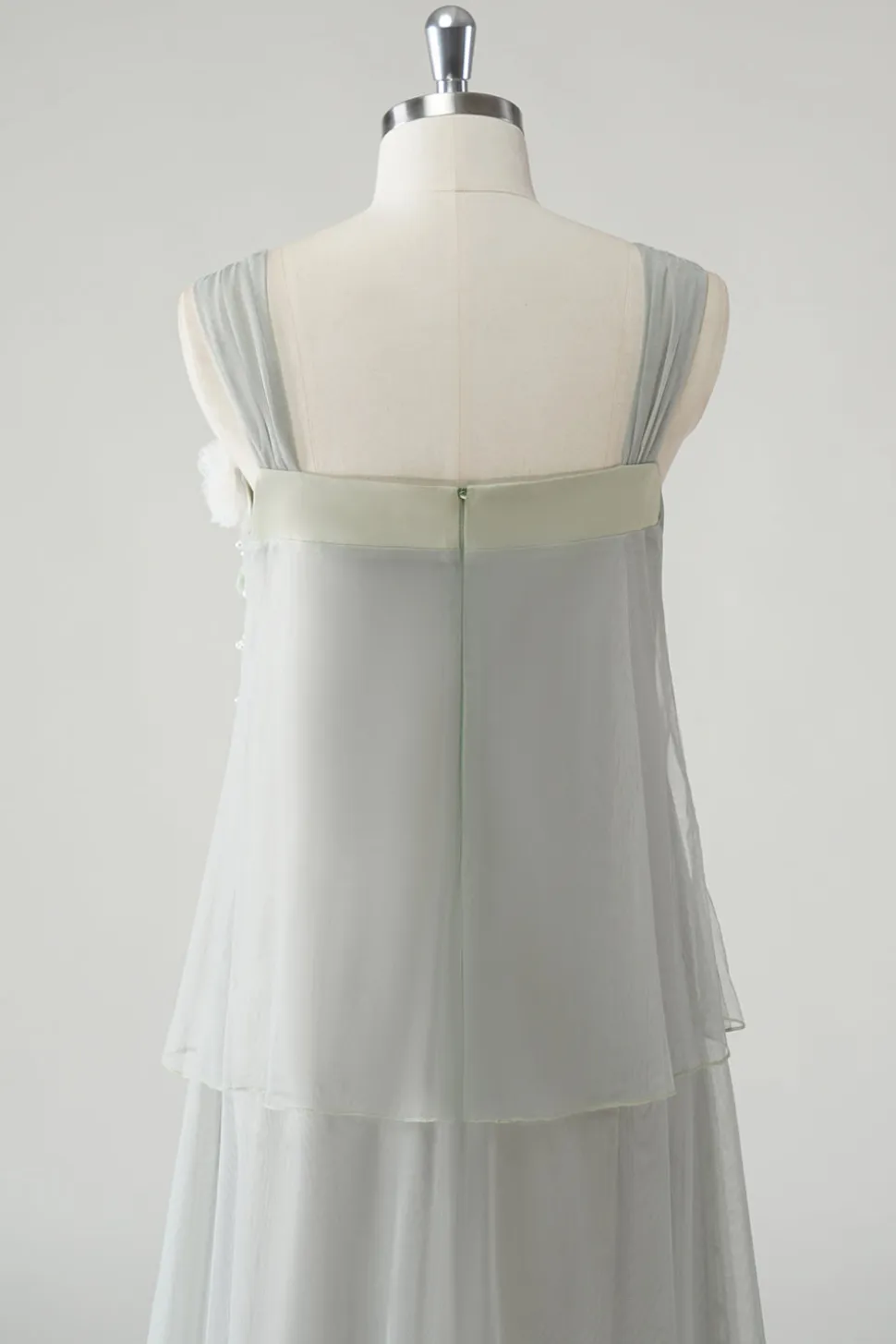 Cinzento Tiered Chiffon Esparguete Correias Mãe do Vestido da Noiva com Missangas