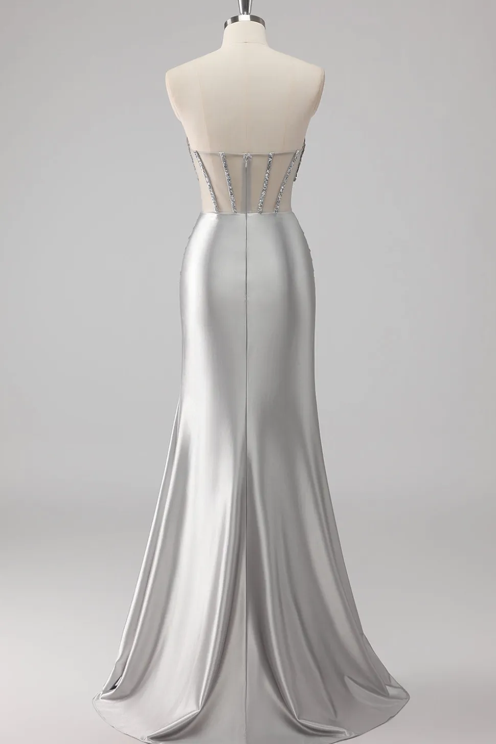 Cinzento Trompete/sereia Cetim Longo Vestido de Baile com Fenda