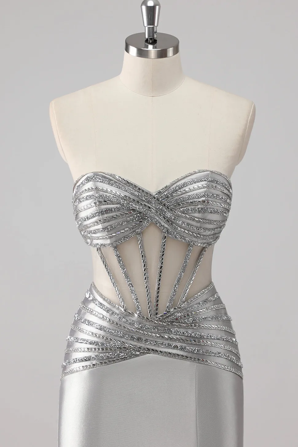 Cinzento Trompete/sereia Cetim Longo Vestido de Baile com Fenda