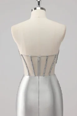 Cinzento Trompete/sereia Cetim Longo Vestido de Baile com Fenda
