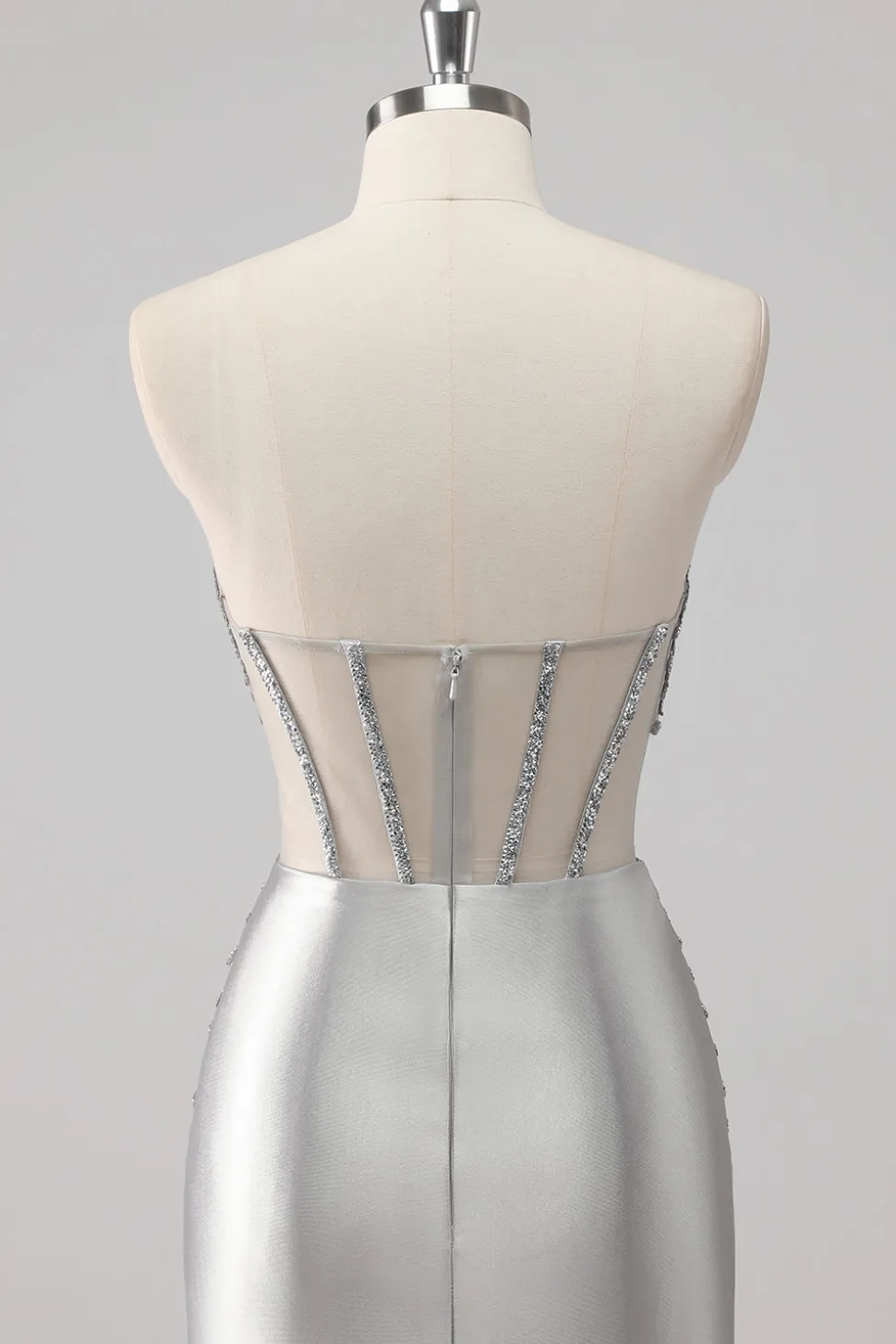 Cinzento Trompete/sereia Cetim Longo Vestido de Baile com Fenda