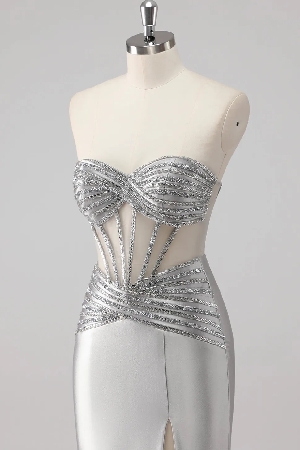 Cinzento Trompete/sereia Cetim Longo Vestido de Baile com Fenda