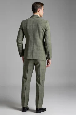 Cinzento Verde 3 Peças Notched Lapela Xadrez Fato Homem