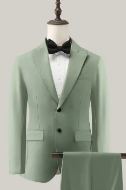 Cinzento Verde 2 Peças Pico Lapela Single Breasted Masculino Prom Suits