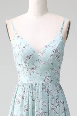 Cinzento Verde Alças Esparguete Vestido Longo Madrinha Com Folhos