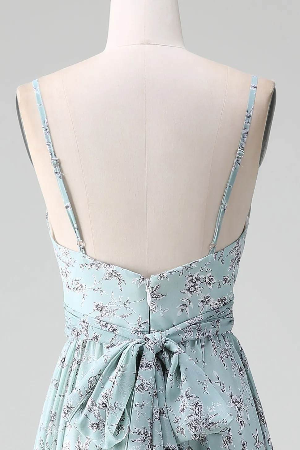 Cinzento Verde Alças Esparguete Vestido Longo Madrinha Com Folhos