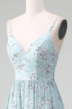 Cinzento Verde Alças Esparguete Vestido Longo Madrinha Com Folhos