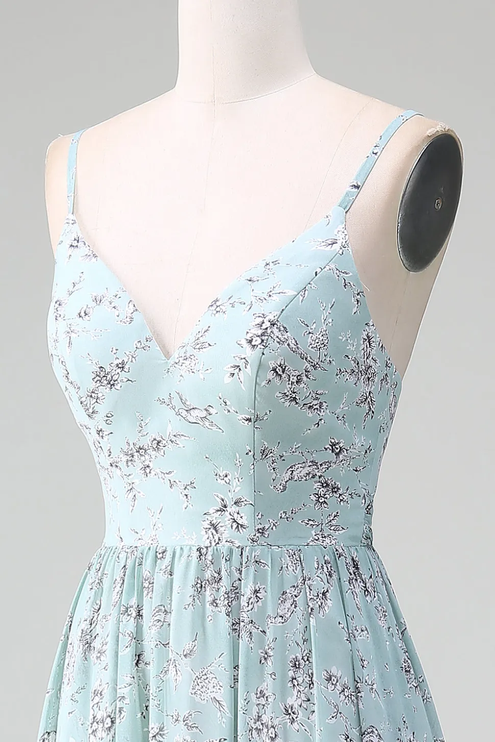 Cinzento Verde Alças Esparguete Vestido Longo Madrinha Com Folhos