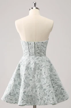 Cinzento Verde A-Line Strapless Floral Vestido Curto Homecoming