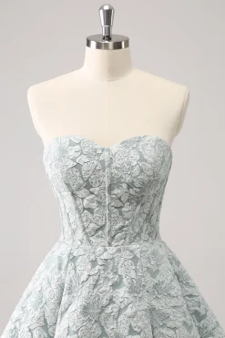 Cinzento Verde A-Line Strapless Floral Vestido Curto Homecoming