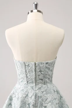 Cinzento Verde A-Line Strapless Floral Vestido Curto Homecoming